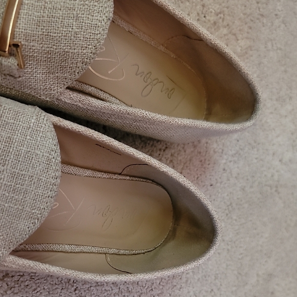 Beige Woven Style Loafers with Gold Buckle - Picture 5 of 9